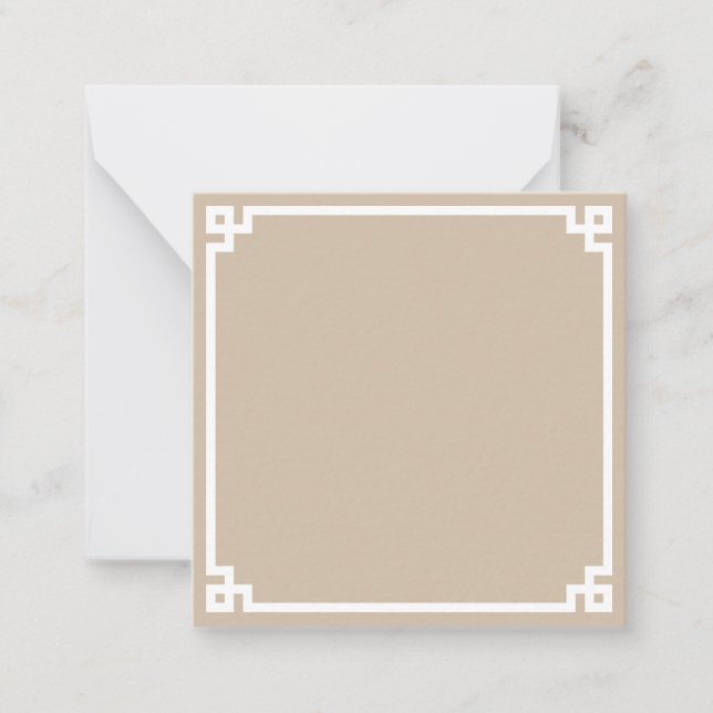 Beige and White Greek Key Ornamental Border Note Card (Front)