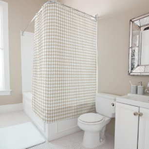 Beige and White Houndstooth Pattern Shower Curtain