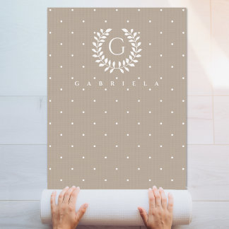 Beige And White Laurel Monogram Polka Dot Pattern Yoga Mat