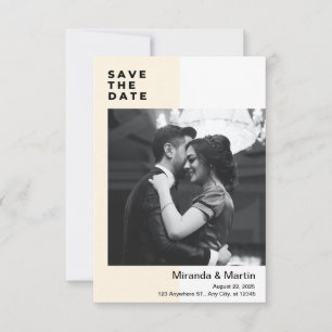 Beige And White Minimalist Photo Save The Date Invitation