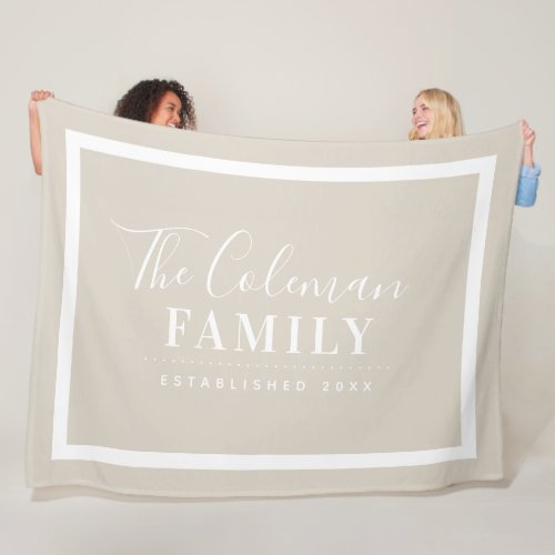 Beige and White Modern Farmhouse Family Monogram Fleece Blanket
