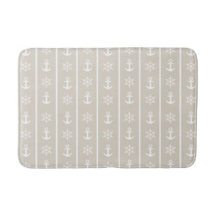 Beige and White Nautical Anchor Pattern Bathroom Mat