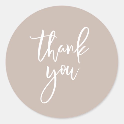 Beige and White Neutral Thank You Classic Round Sticker