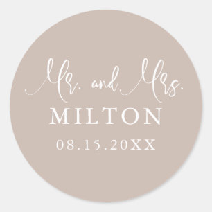 Beige and White Neutrals Wedding Classic Round Sticker