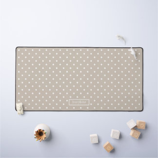 Beige And White Polka Dots Pattern With Name Desk Mat