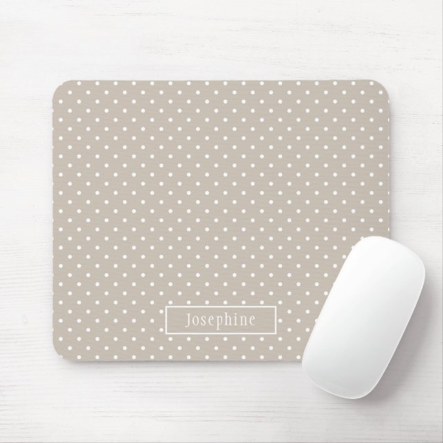 Beige And White Polka Dots Pattern With Name Mouse Pad (With Mouse)