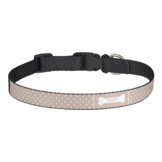 Beige And White Polka Dots With Bone &amp; Name Pet Collar