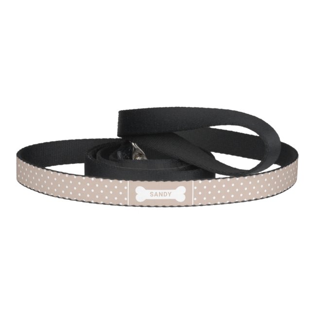 Beige And White Polka Dots With Bone & Name Pet Leash (Handle)