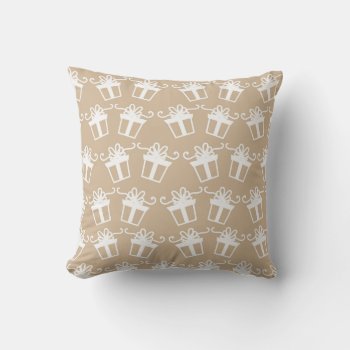 Beige And White Presents Christmas Pillow by ChristmasBellsRing at Zazzle