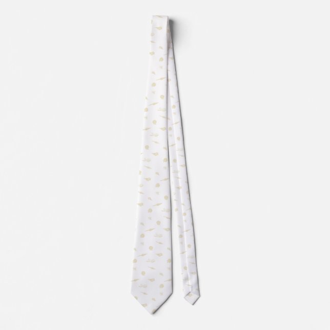 Beige and White Seashells and Starfish Beach tie (Front)