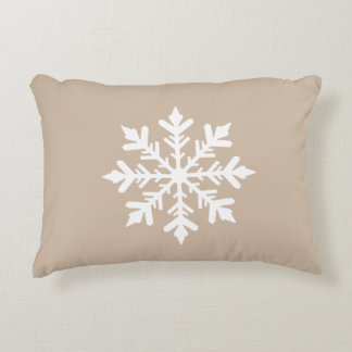 Beige And White Snowflake Silhouette Festive Accent Pillow