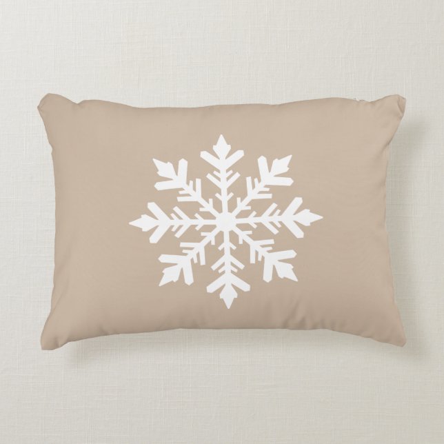 Beige And White Snowflake Silhouette Festive Accent Pillow (Front)