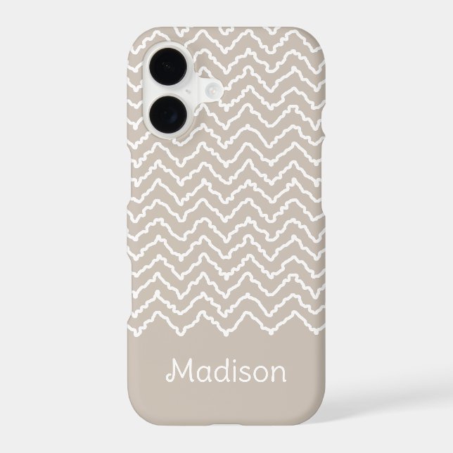 Beige And White Squiggly Chevron Pattern And Name Case-Mate iPhone Case (Back)
