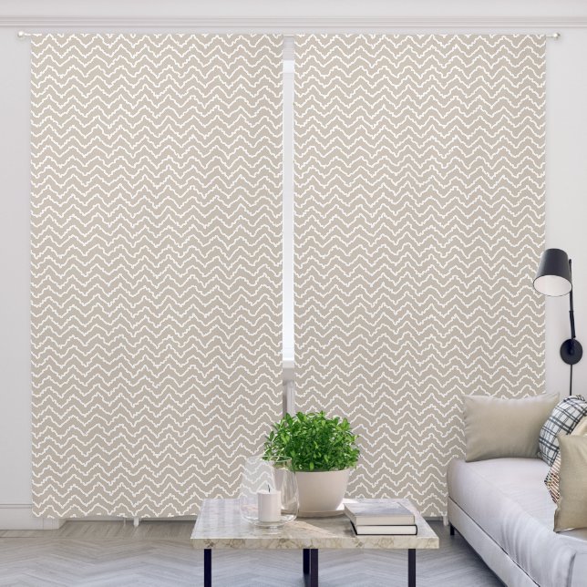 Beige And White Squiggly Chevron Zigzag Pattern Blackout Curtains (Living Room)