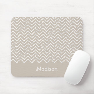 Beige And White Squiggly Chevron Zigzag Pattern Mouse Pad