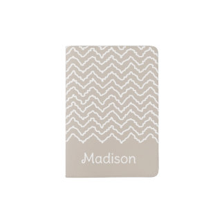 Beige And White Squiggly Chevron Zigzag Pattern Passport Holder
