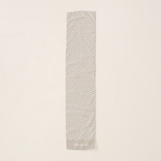 Beige And White Squiggly Chevron Zigzag Pattern Scarf