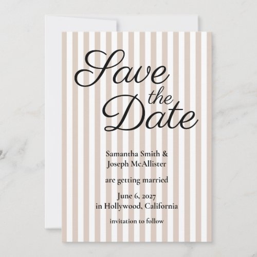 Beige and White Stripe Save The Date