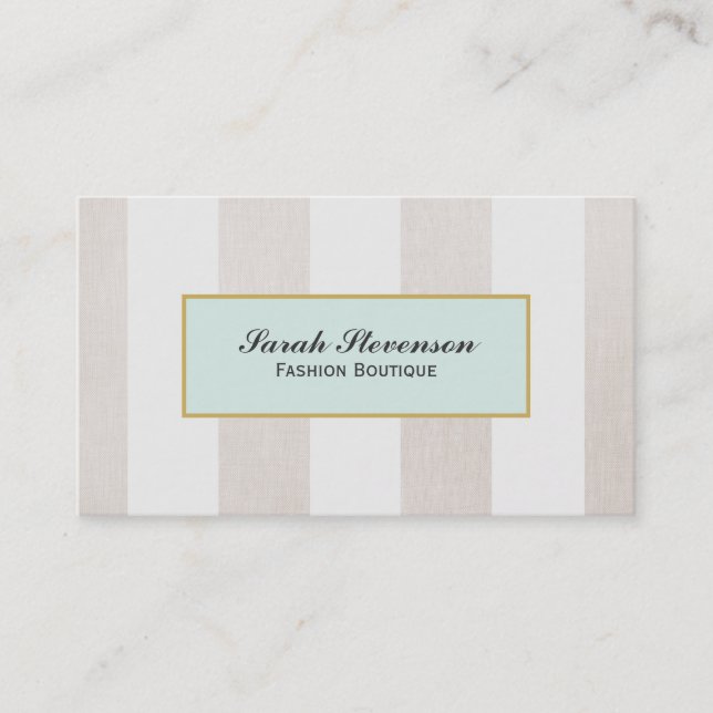 Beige and White Stripes Boutique Business Card (Front)