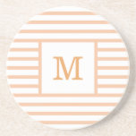 Beige and White Stripes Custom Monogram Sandstone Coaster<br><div class="desc">Get a cute girly simple modern beige and white stripped coaster with your custom monogram name or initials,  to your cozy home or office! Made with sandstone. Customize it with your favorite font and color to make it your one and only happy coaster!</div>