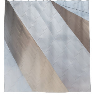 Beige and white surface shower curtain
