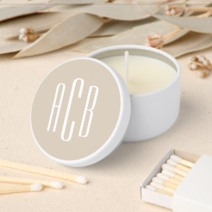 Beige and White Three Letter Monogram Mini Candle Favors