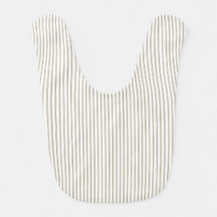 Beige and White Ticking Stripe  Baby Bib
