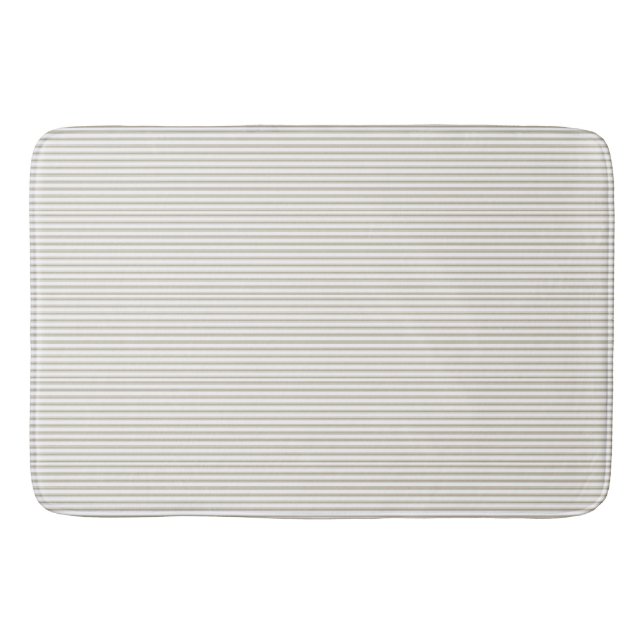Beige and White Ticking Stripe  Bath Mat (Front)