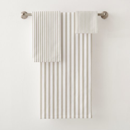 Beige and White Ticking Stripe  Bath Towel Set