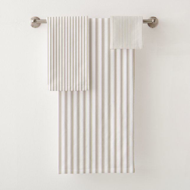 Beige and White Ticking Stripe  Bath Towel Set (Insitu)