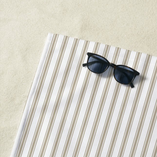 Beige and White Ticking Stripe  Beach Towel (In Situ)