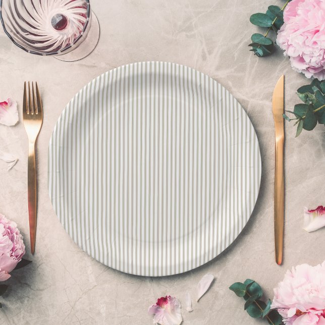 Beige and White Ticking Stripe  Paper Plates (Beige and White Ticking Stripe Paper Plate
)