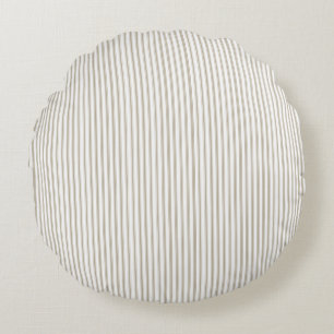 Beige and White Ticking Stripe Round Pillow