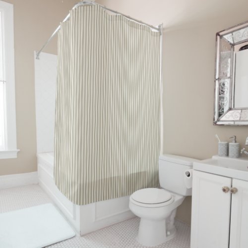Beige and White Ticking Stripe Shower Curtain