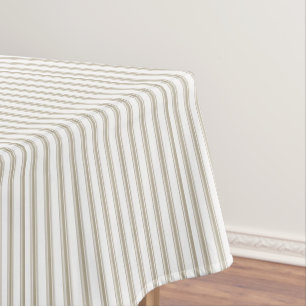 Beige and White Ticking Stripe Tablecloth