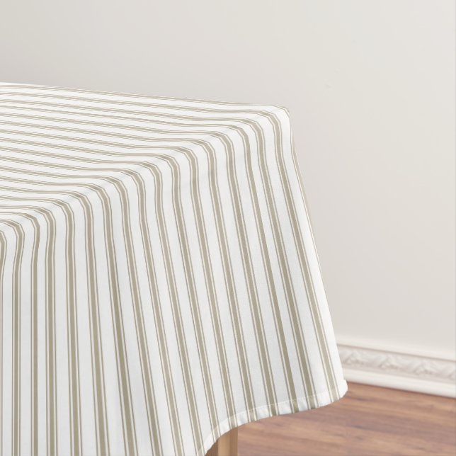 Beige and White Ticking Stripe  Tablecloth (In Situ)