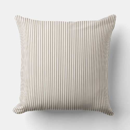 Beige and White Ticking Stripe Throw Pillow