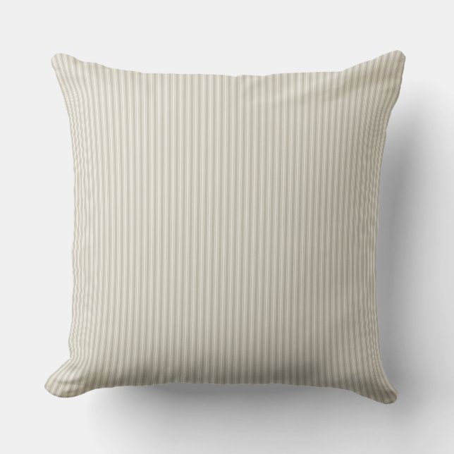 Beige and White Ticking Stripe Throw Pillow (Front)