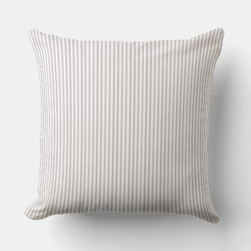 Beige and White Ticking Stripe Throw Pillow