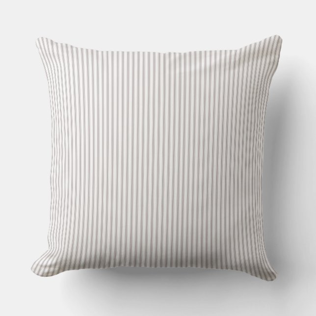 Beige and White Ticking Stripe Throw Pillow (Front)