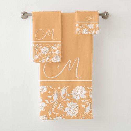 Beige and white vintage damasks monogram bath towel set