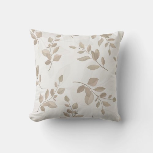 Beige and White Watercolor Leaves Throw Pillow