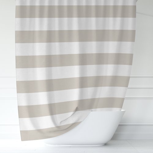 Beige and White Wide Stripes Shower Curtain