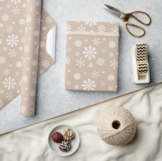 Beige And White Winter Snowflake Pattern Wrapping Paper