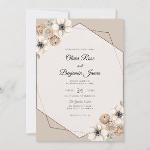 Beige Anemone Modern Wedding Invitation