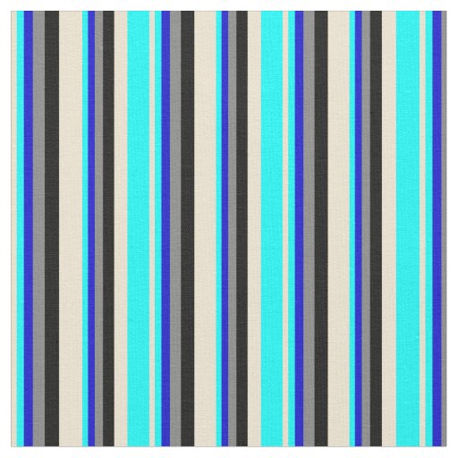 Beige, Aqua, Blue, Gray, and Black Colored Lines Fabric