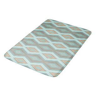 Beige Aqua Turquoise Mint Green Squares Art Bath Mat
