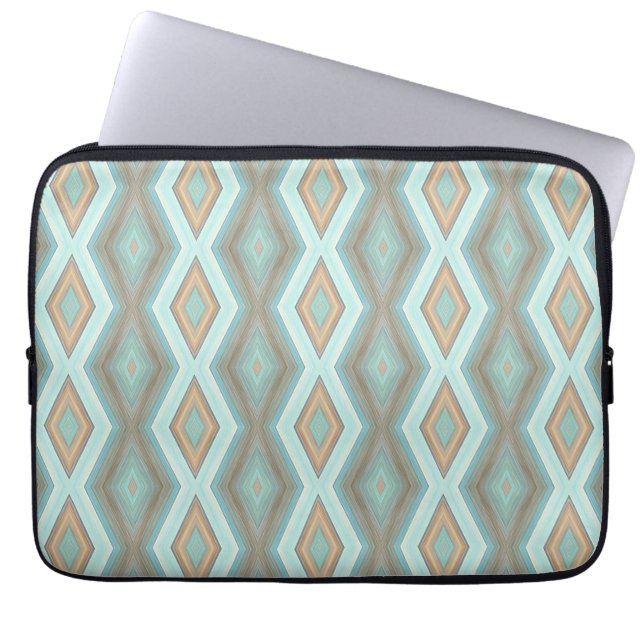 Beige Aqua Turquoise Mint Green Squares Art Laptop Sleeve (Front)