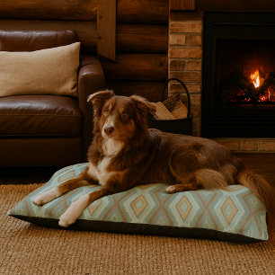 Beige Aqua Turquoise Mint Green Squares Art Pet Bed
