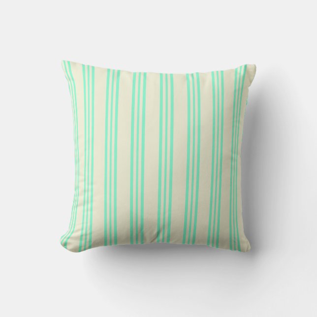 Beige & Aquamarine Lines Pattern Throw Pillow (Front)